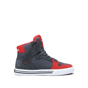 Kids Supra High Top Shoes VAIDER Dk Grey/Risk Red/white | AU-24182